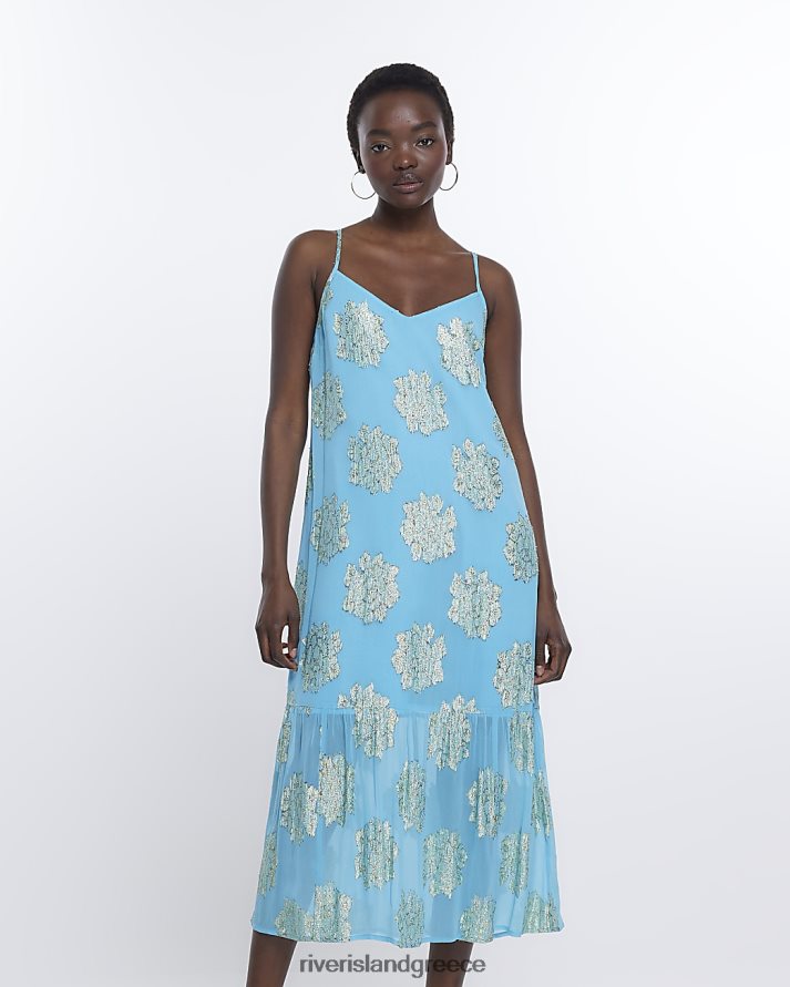 River Island ενδύματα μπλε γυναίκες spot slip maxi φόρεμα B6N8X1837