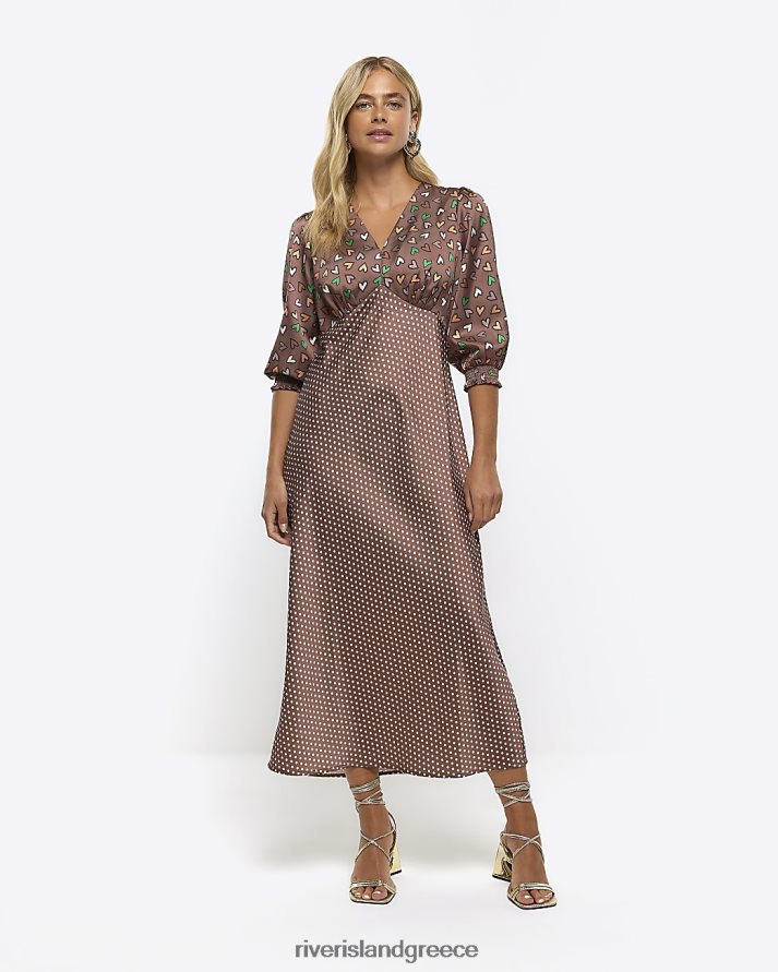 River Island ενδύματα καφέ γυναίκες σατέν μάξι φόρεμα swing B6N8X4577