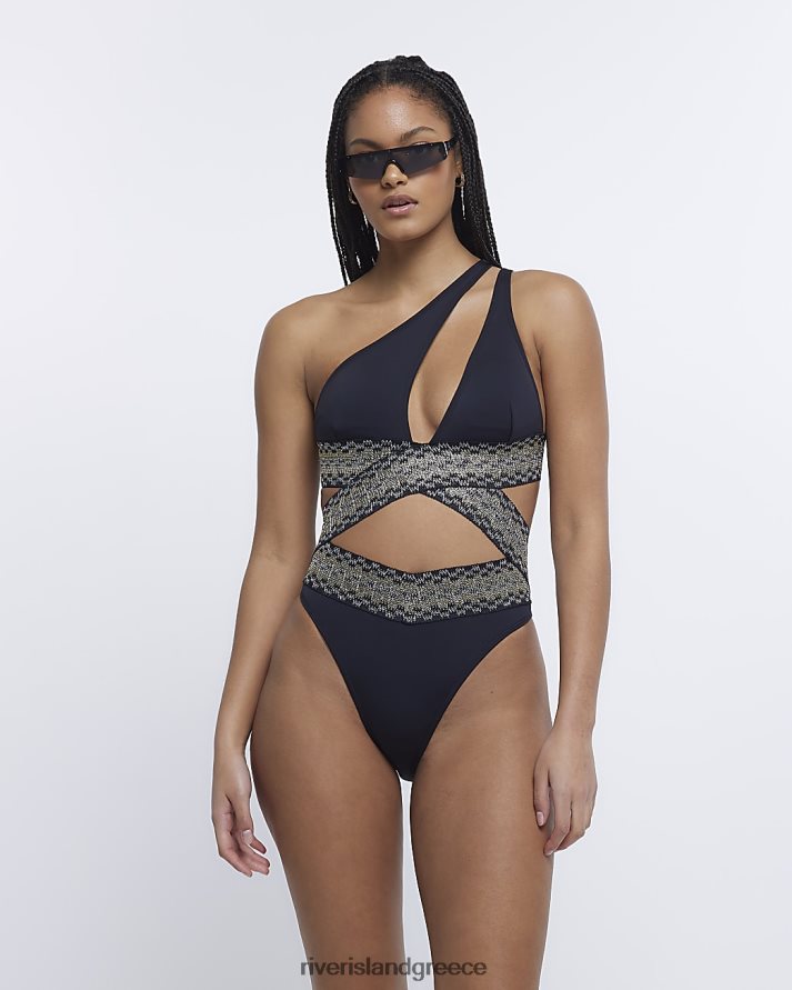 River Island ενδύματα μαύρος γυναίκες ασύμμετρο μαγιό που φέρεται B6N8X4868