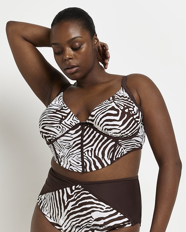 River Island ενδύματα καφέ γυναίκες καθώς και τοπ με animal print βουτιά μπικίνι B6N8X5161