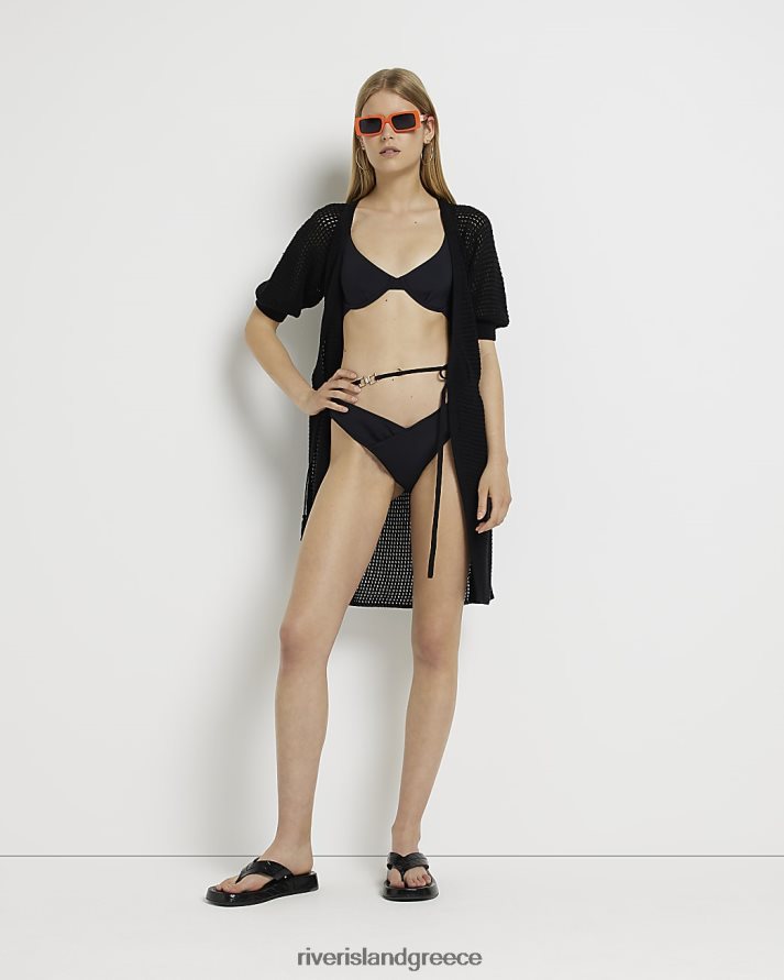 River Island ενδύματα μαύρος γυναίκες Μίνι φόρεμα παραλίας με πλεκτό wrap B6N8X2121