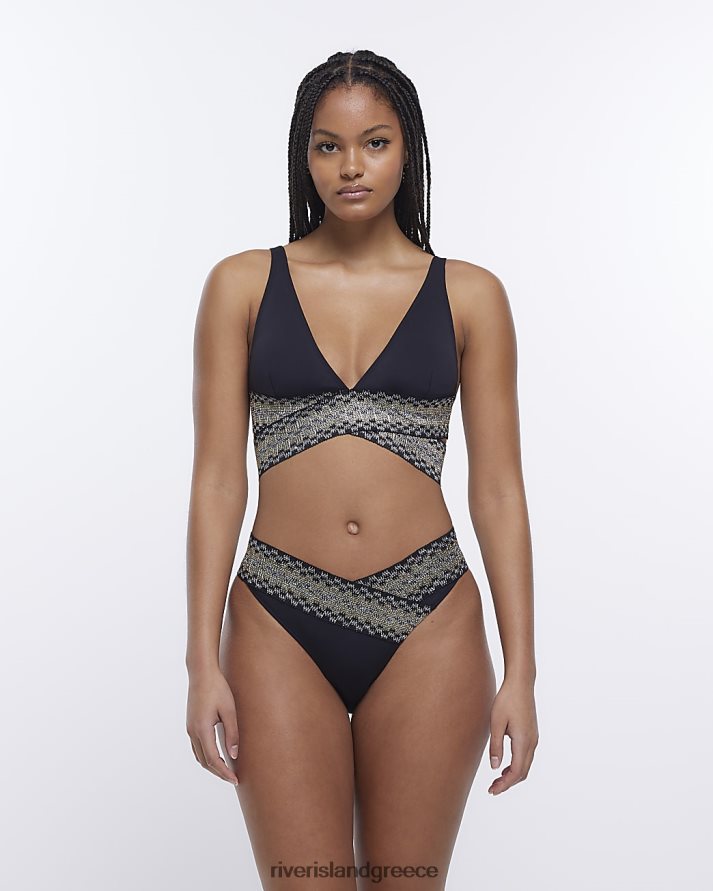 River Island ενδύματα μαύρος γυναίκες wrap plunge top μπικίνι B6N8X1818