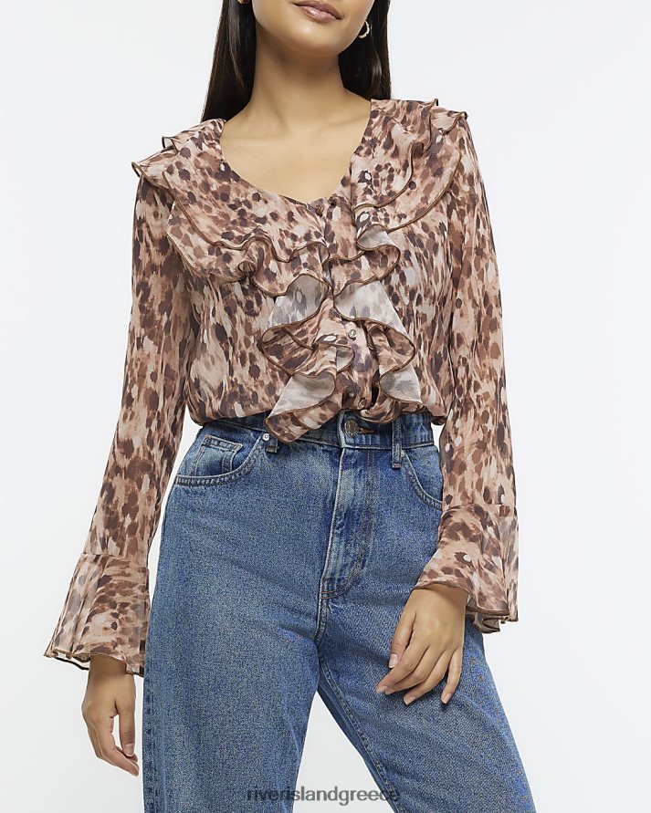 River Island ενδύματα καφέ γυναίκες ζωηρή μπλούζα με στάμπα B6N8X1038