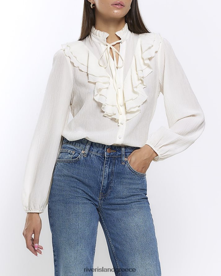 River Island ενδύματα κρέμα γυναίκες μακρυμάνικη μπλούζα με σούρα B6N8X1117