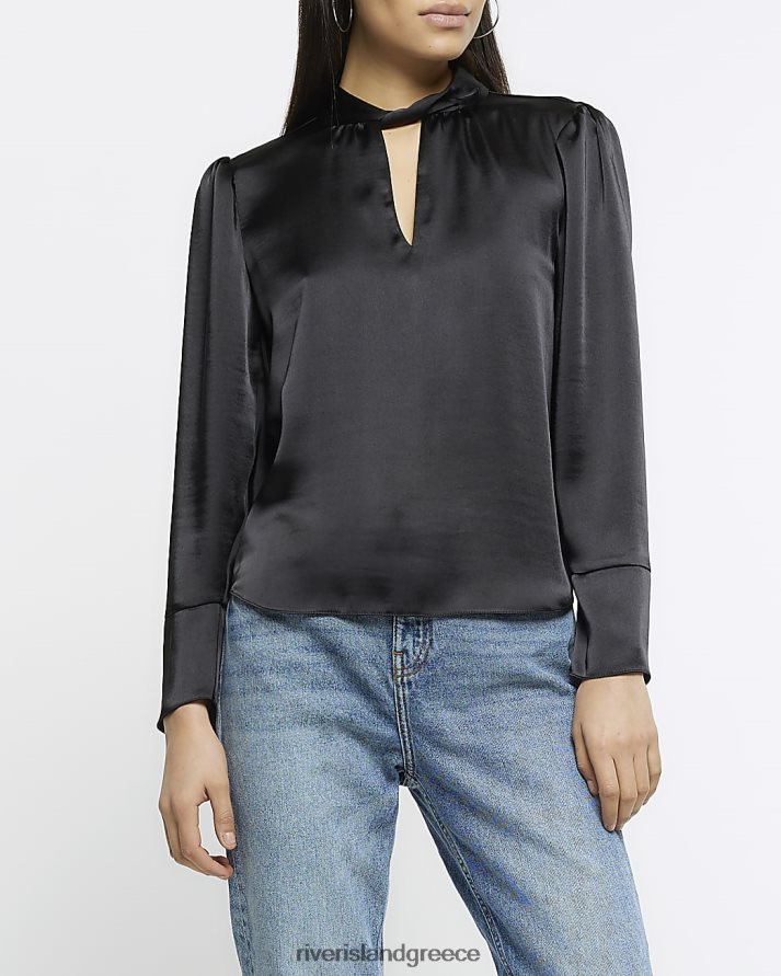 River Island ενδύματα μαύρος γυναίκες σατέν μπλούζα με λαιμόκοψη B6N8X4056