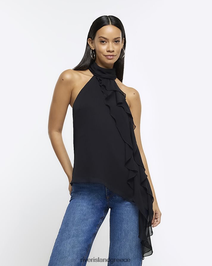 River Island ενδύματα μαύρος γυναίκες αμάνικη μπλούζα με σούρα B6N8X413