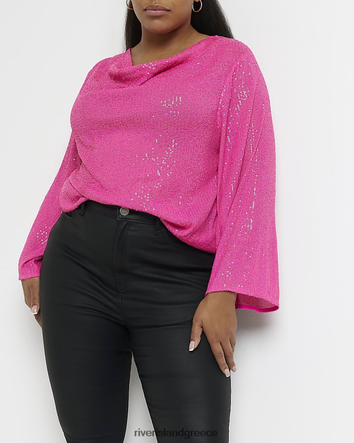 River Island ενδύματα ροζ γυναίκες συν μπλούζα παγιέτα B6N8X5069