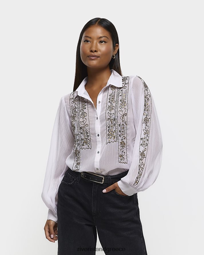 River Island ενδύματα μωβ γυναίκες μικροκαμωμένη στολισμένη μπλούζα B6N8X5257