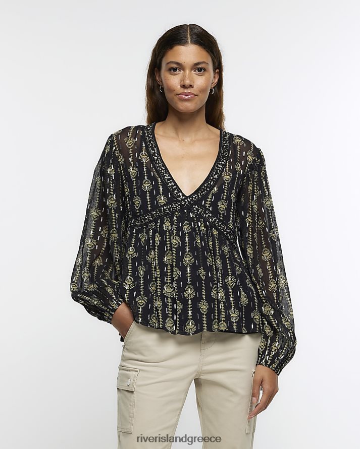 River Island ενδύματα μαύρος γυναίκες φλοράλ διακοσμημένη μπλούζα B6N8X879