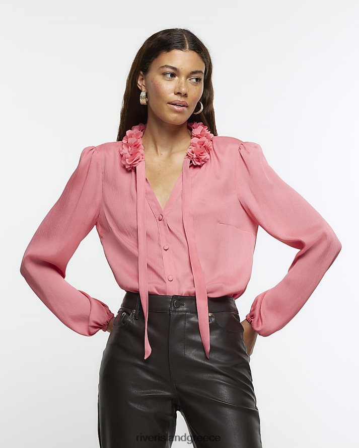 River Island ενδύματα κοράλλι γυναίκες μπλούζα κορσάζ σιφόν B6N8X89