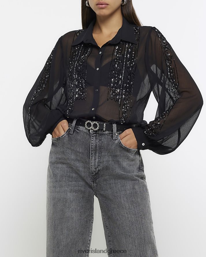 River Island ενδύματα μαύρος γυναίκες μακρυμάνικη μπλούζα με παγιέτες B6N8X956