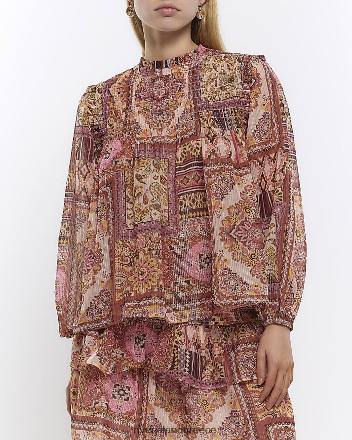 River Island ενδύματα ροζ γυναίκες μπλούζα paisley shared B6N8X1004