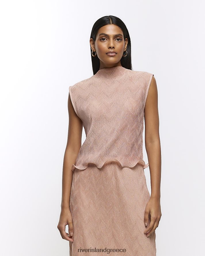 River Island ενδύματα ροζ γυναίκες plisse frill μπλούζα στρίφωμα B6N8X3918