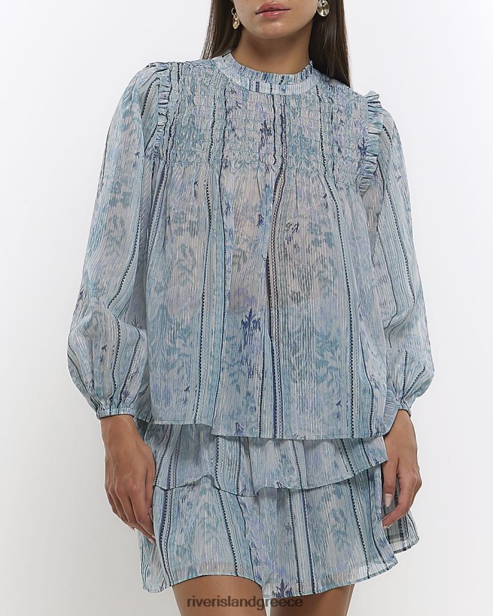 River Island ενδύματα μπλε γυναίκες αφηρημένη shiring μπλούζα B6N8X1003