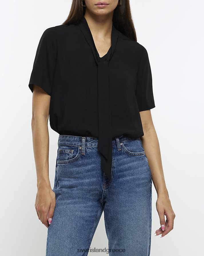 River Island ενδύματα μαύρος γυναίκες παπιγιόν κοντομάνικο μπλουζάκι B6N8X1098