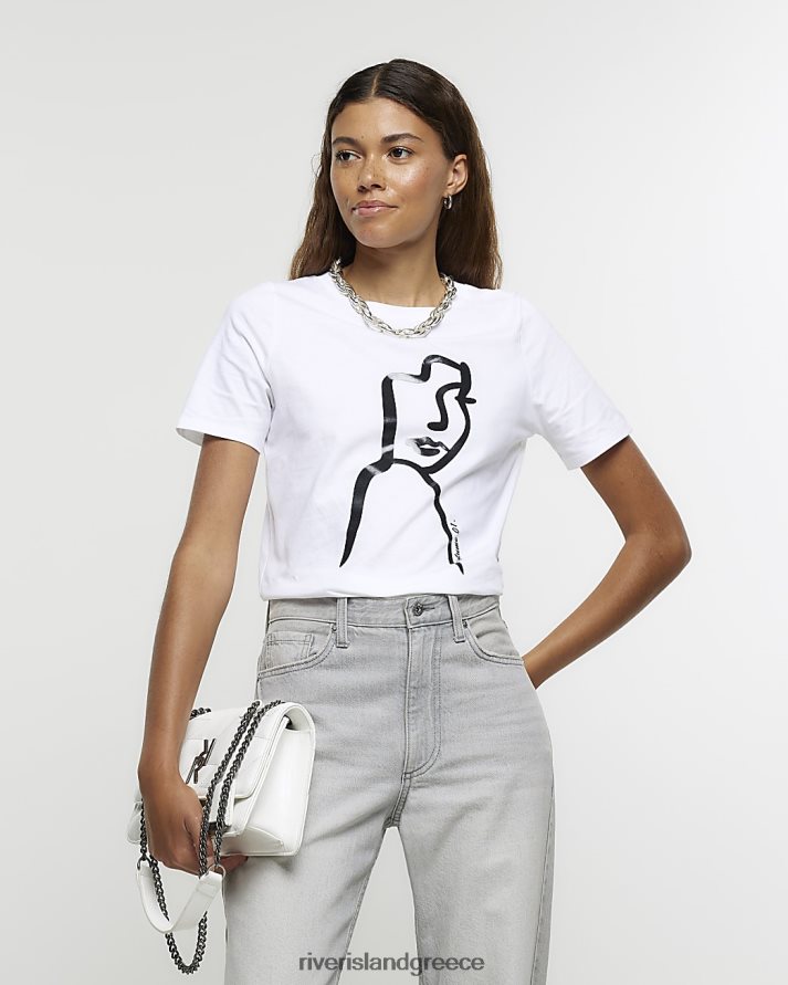 River Island ενδύματα άσπρο γυναίκες γραφικό μπλουζάκι προσώπου B6N8X111