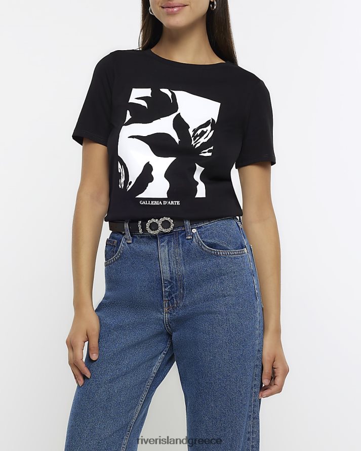 River Island ενδύματα μαύρος γυναίκες φλοράλ γραφικό μπλουζάκι B6N8X113