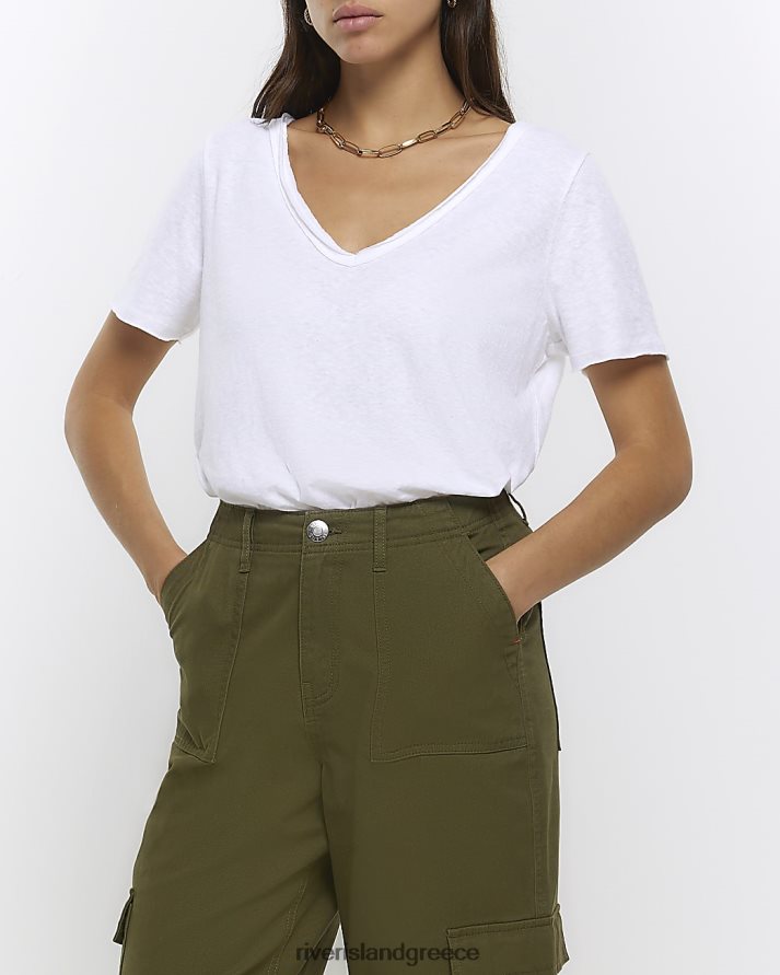 River Island ενδύματα άσπρο γυναίκες μπλουζάκι με ακατέργαστο στρίφωμα με λαιμόκοψη B6N8X1197