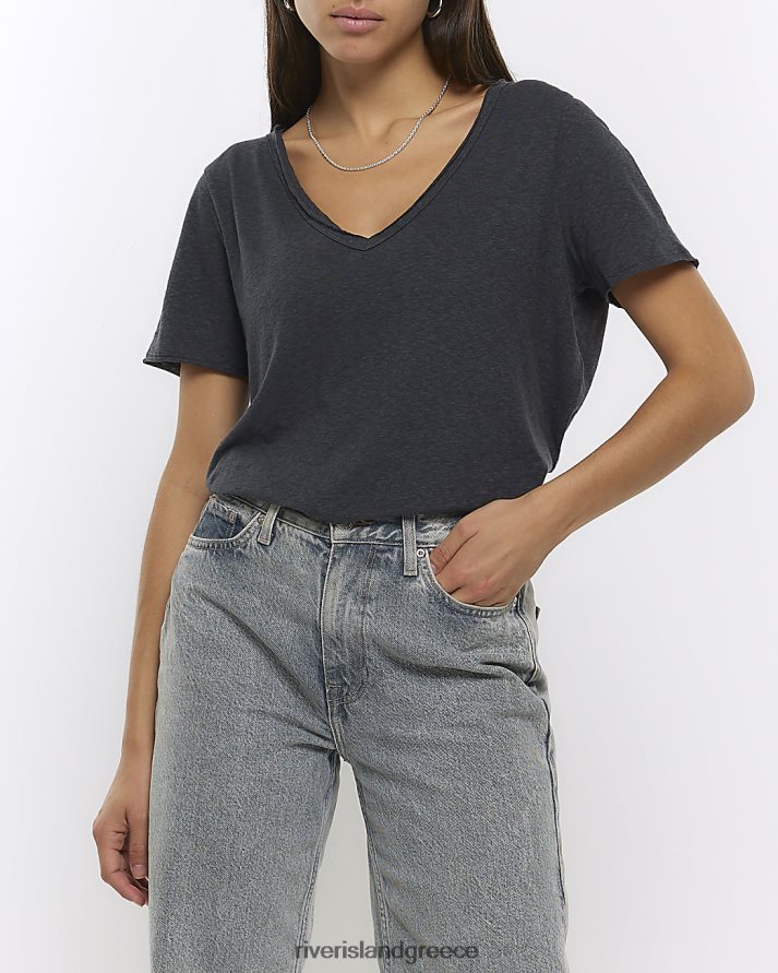 River Island ενδύματα γκρί γυναίκες μπλουζάκι με ακατέργαστο στρίφωμα με λαιμόκοψη B6N8X1198