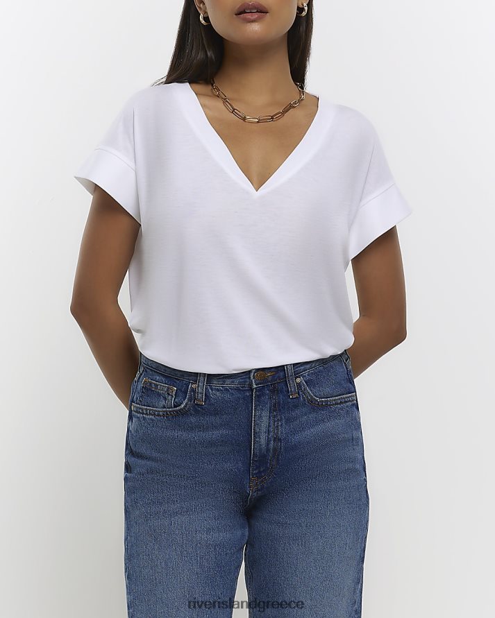 River Island ενδύματα άσπρο γυναίκες μπλουζάκι με λαιμόκοψη με επένδυση B6N8X1296