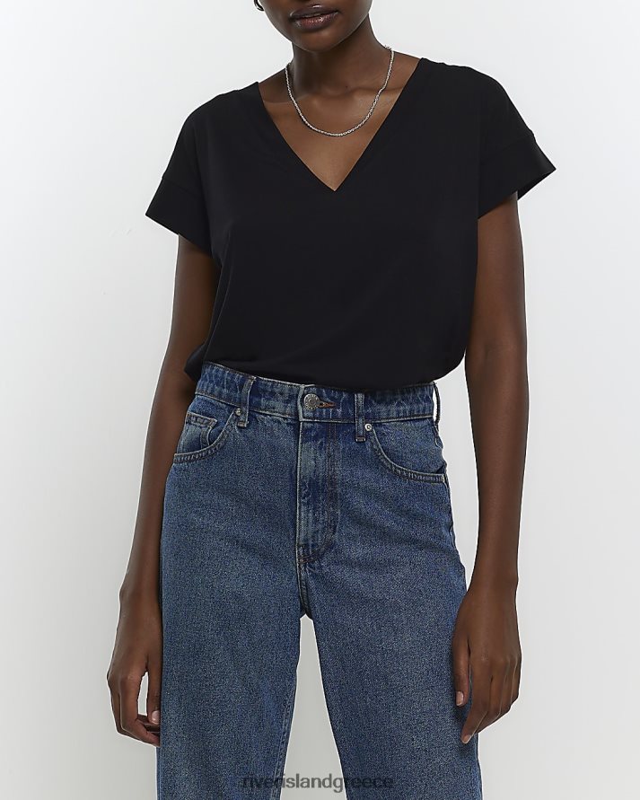 River Island ενδύματα μαύρος γυναίκες μπλουζάκι με λαιμόκοψη με επένδυση B6N8X1297