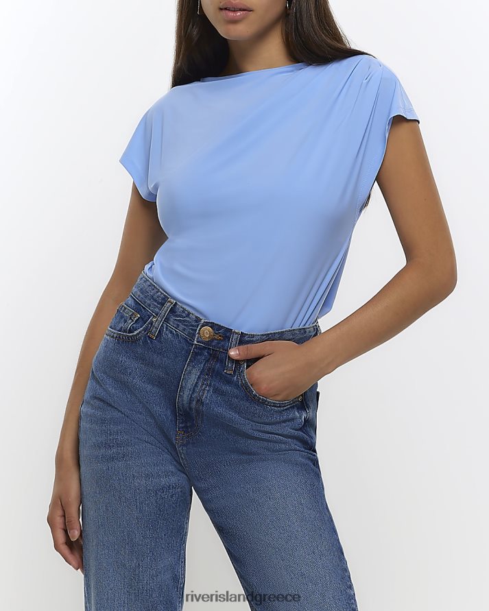 River Island ενδύματα μπλε γυναίκες μπλουζάκι με λεπτομέρεια ντραπέ B6N8X1312