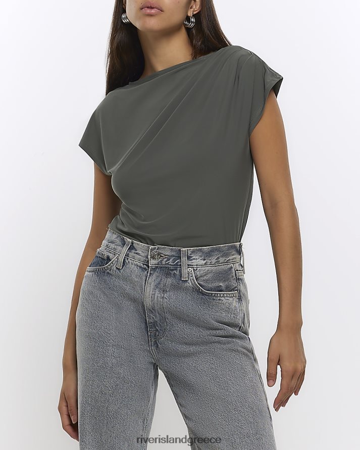 River Island ενδύματα χακί γυναίκες μπλουζάκι με λεπτομέρεια ντραπέ B6N8X1313