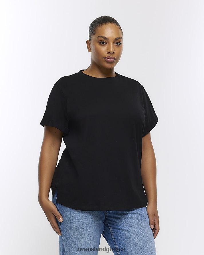 River Island ενδύματα μαύρος γυναίκες μπλουζάκι με γυρισμένο στρίφωμα B6N8X2218