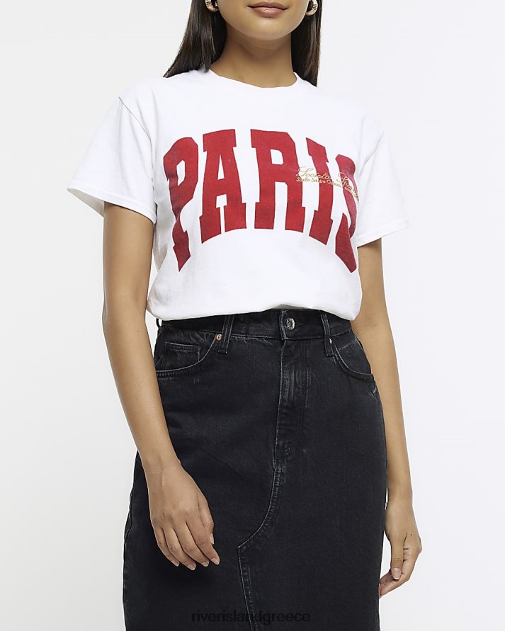 River Island ενδύματα άσπρο γυναίκες πλυμένο γραφικό μπλουζάκι B6N8X339