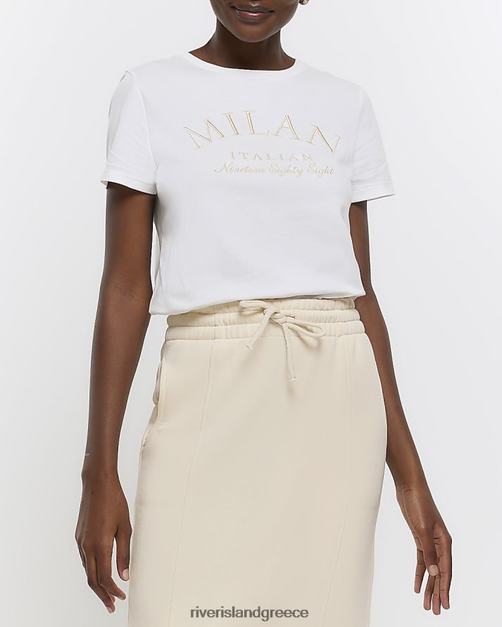 River Island ενδύματα άσπρο γυναίκες κεντητό μπλουζάκι B6N8X3855