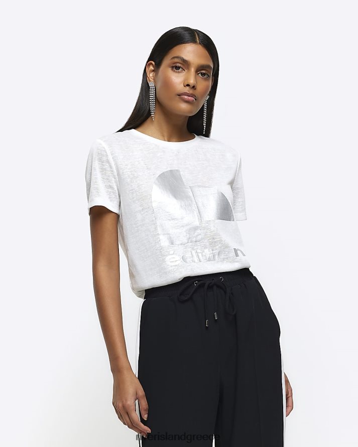 River Island ενδύματα άσπρο γυναίκες γραφικό μπλουζάκι B6N8X3895