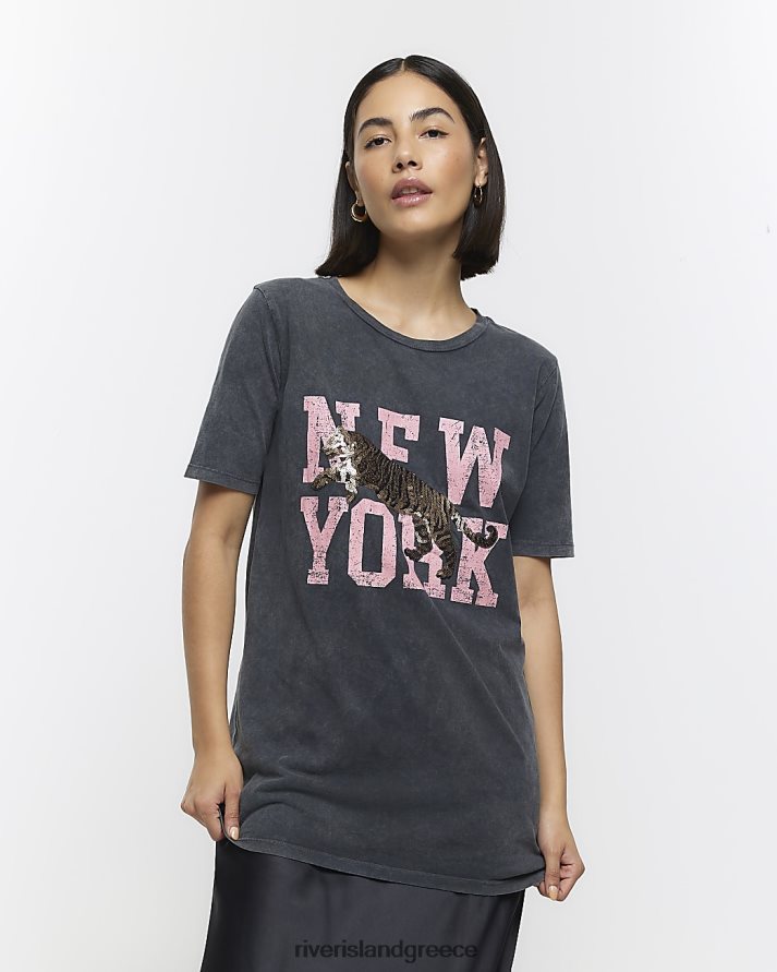 River Island ενδύματα γκρί γυναίκες γραφικό μπλουζάκι της Νέας Υόρκης B6N8X3902