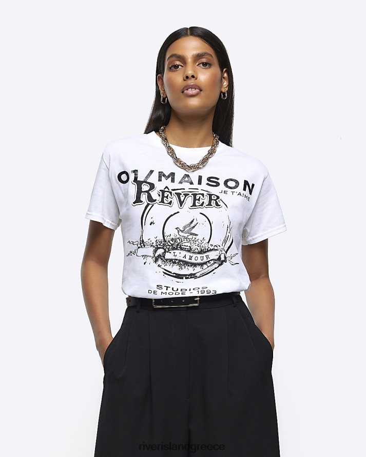 River Island ενδύματα άσπρο γυναίκες γραφικό μπλουζάκι B6N8X3955