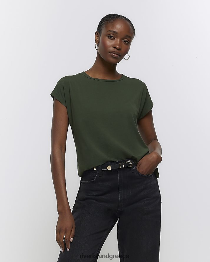 River Island ενδύματα χακί γυναίκες έξυπνο μπλουζάκι με λαιμόκοψη B6N8X4083