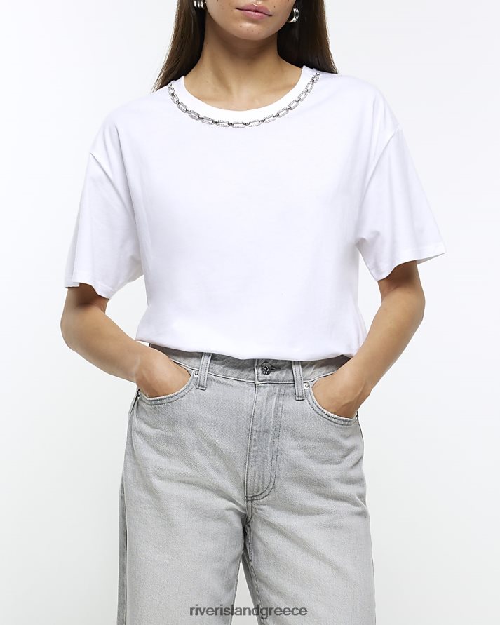 River Island ενδύματα άσπρο γυναίκες μπλουζάκι με αλυσίδα B6N8X4228