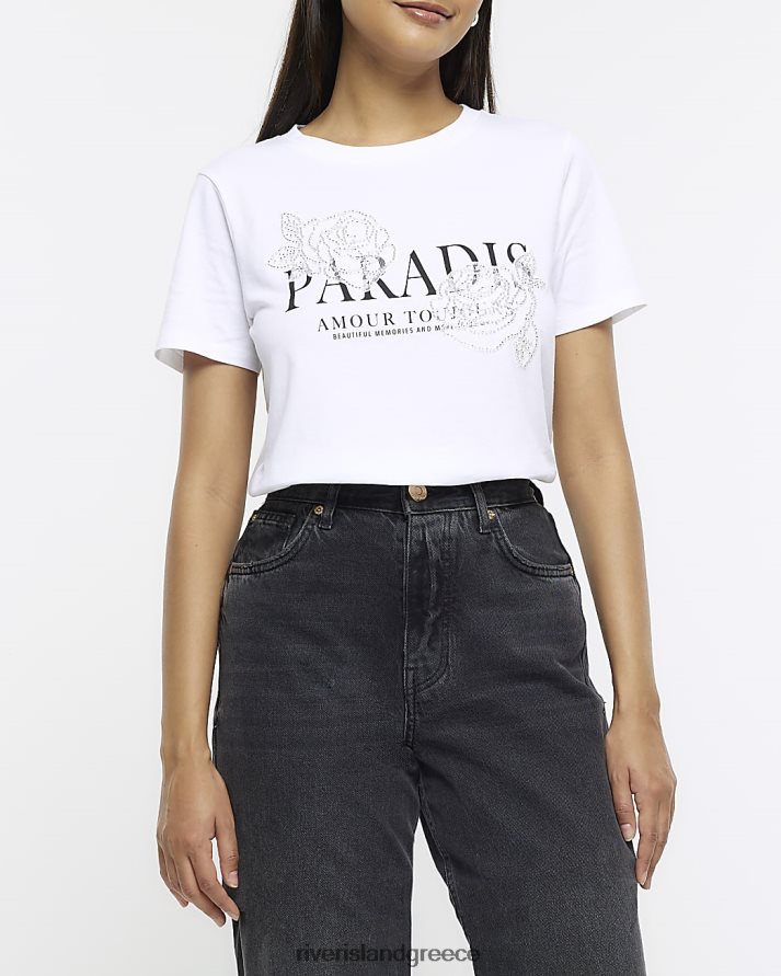 River Island ενδύματα άσπρο γυναίκες γραφικό διακοσμημένο μπλουζάκι B6N8X4246