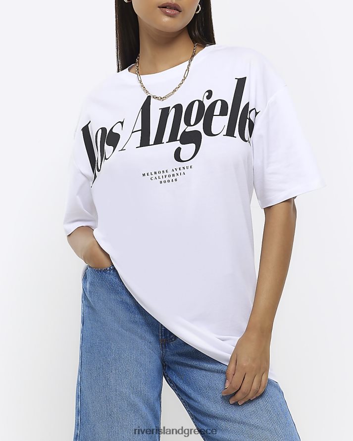 River Island ενδύματα άσπρο γυναίκες γραφικό μπλουζάκι μεγάλου μεγέθους B6N8X4252