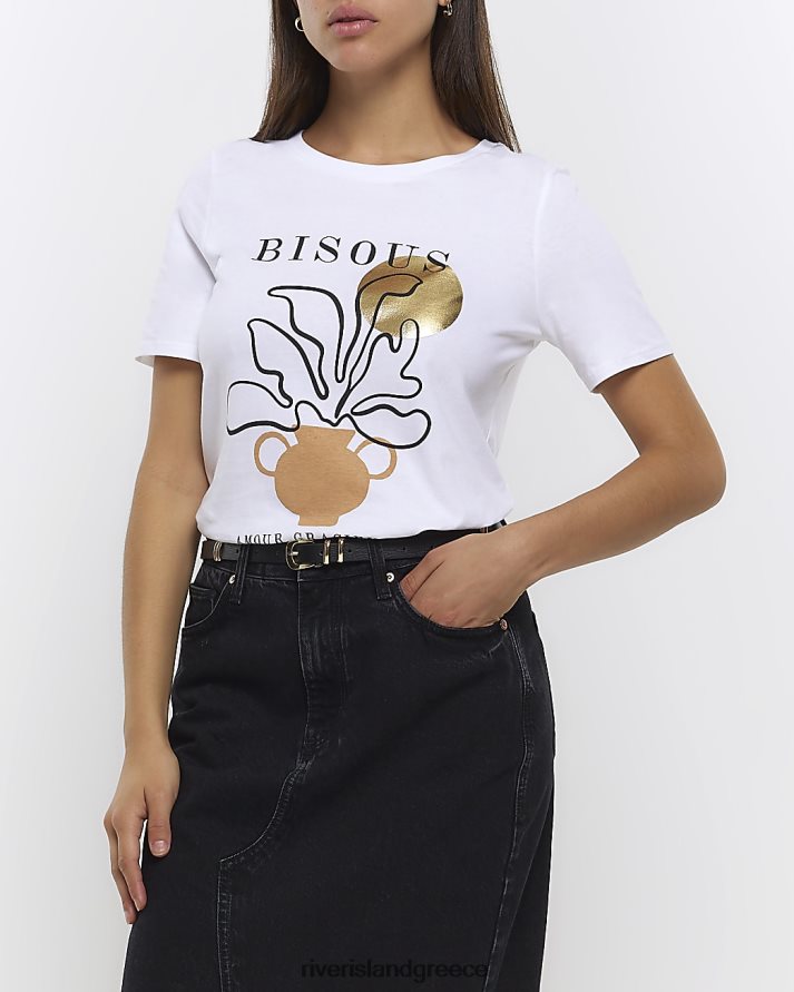 River Island ενδύματα άσπρο γυναίκες γραφικό μπλουζάκι B6N8X4344