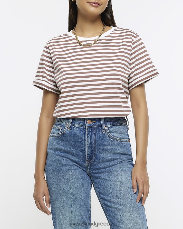 River Island ενδύματα καφέ γυναίκες ριγέ μπλουζάκι B6N8X4396