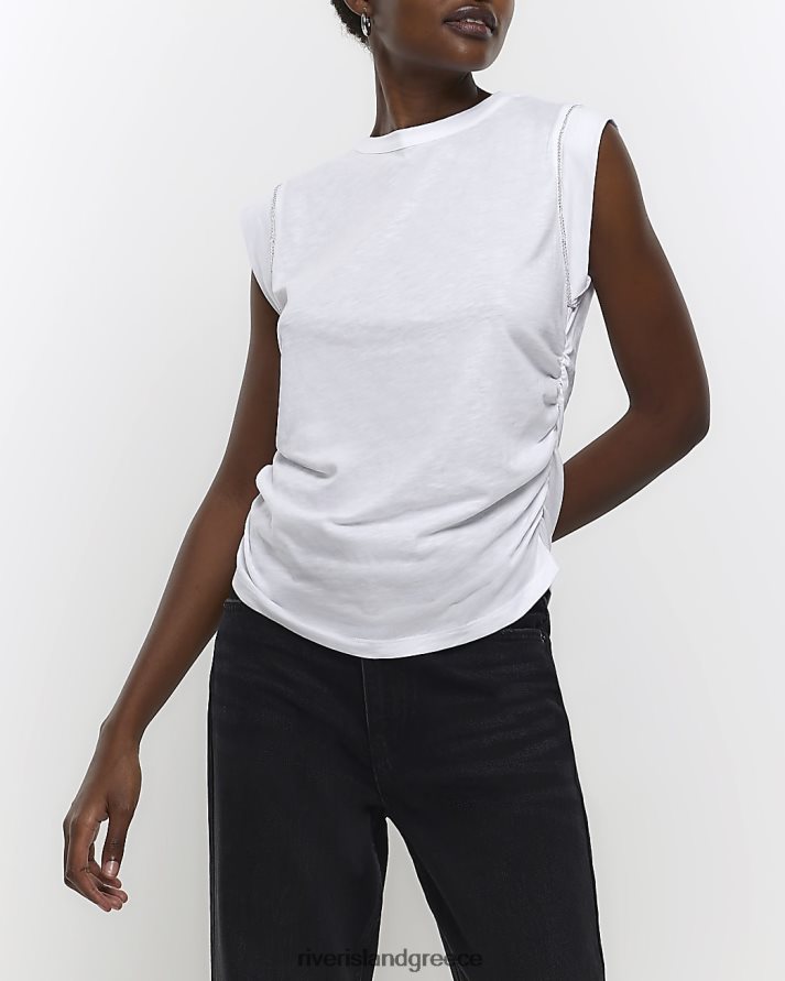River Island ενδύματα άσπρο γυναίκες μπλουζάκι από διαμάντι με ρουχ B6N8X4403