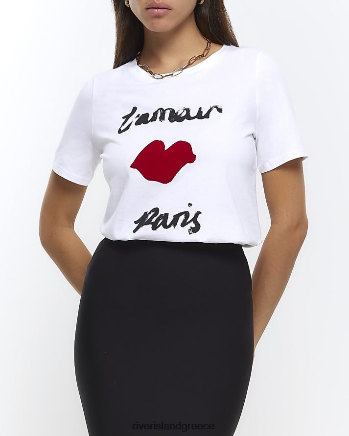 River Island ενδύματα άσπρο γυναίκες γραφικό μπλουζάκι B6N8X4404