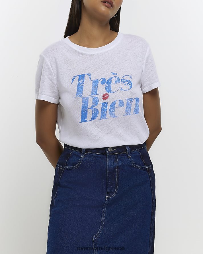 River Island ενδύματα άσπρο γυναίκες γραφικό μπλουζάκι B6N8X4415