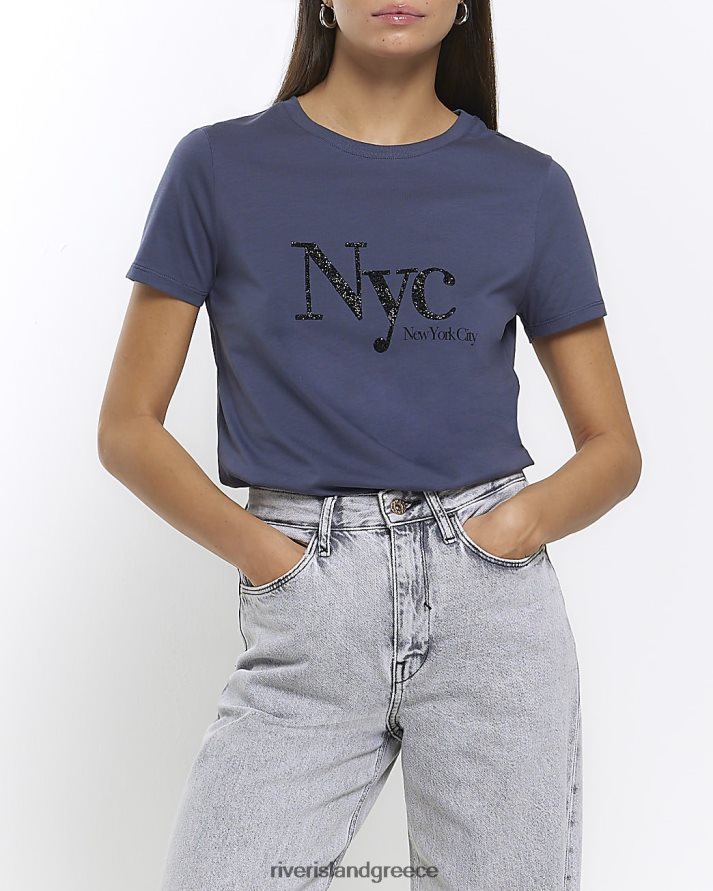 River Island ενδύματα ΠΟΛΕΜΙΚΟ ΝΑΥΤΙΚΟ γυναίκες διακοσμημένο γραφικό μπλουζάκι B6N8X4436