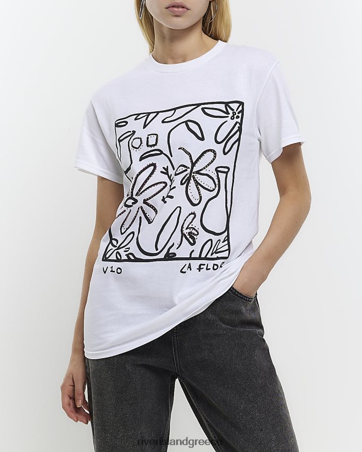 River Island ενδύματα άσπρο γυναίκες γραφικό μπλουζάκι με στάμπα B6N8X4519