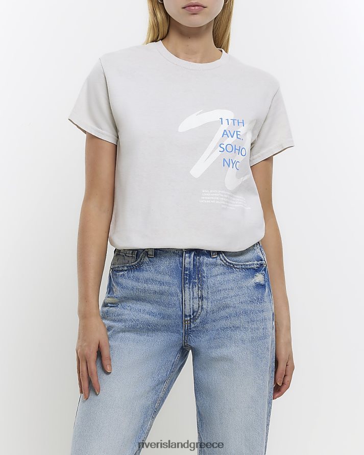 River Island ενδύματα μπεζ γυναίκες γραφικό μπλουζάκι με στάμπα B6N8X4523