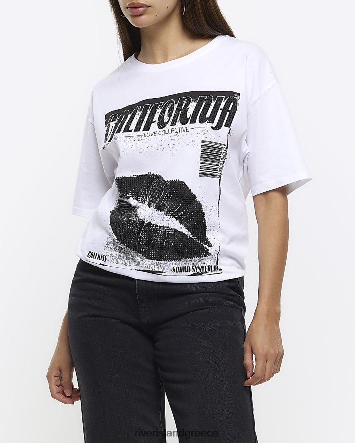 River Island ενδύματα άσπρο γυναίκες γραφικό μπλουζάκι με στάμπα B6N8X4615