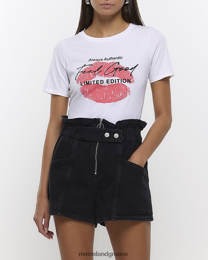 River Island ενδύματα άσπρο γυναίκες Μπλουζάκι με γραφικό στάμπα στα χείλη B6N8X4623