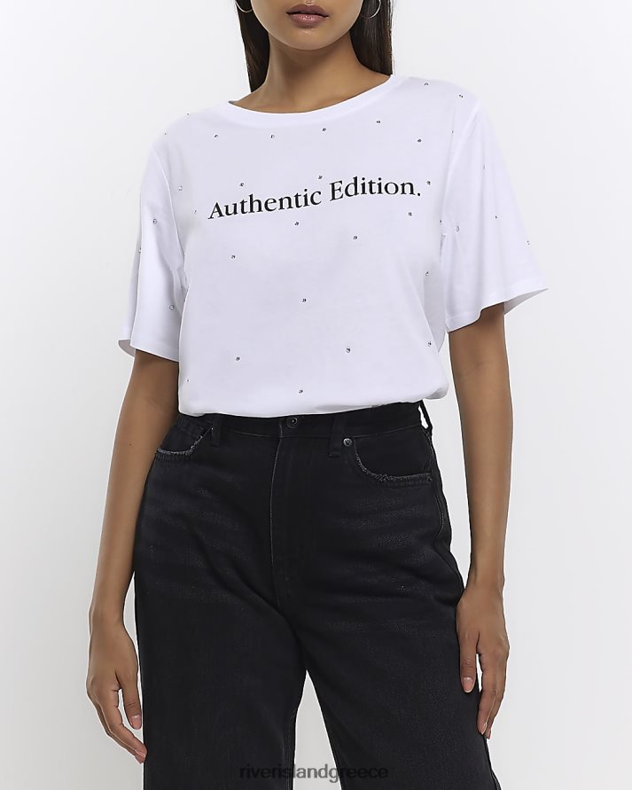 River Island ενδύματα άσπρο γυναίκες διακοσμημένο μπλουζάκι με γραφικά στάμπα B6N8X4624