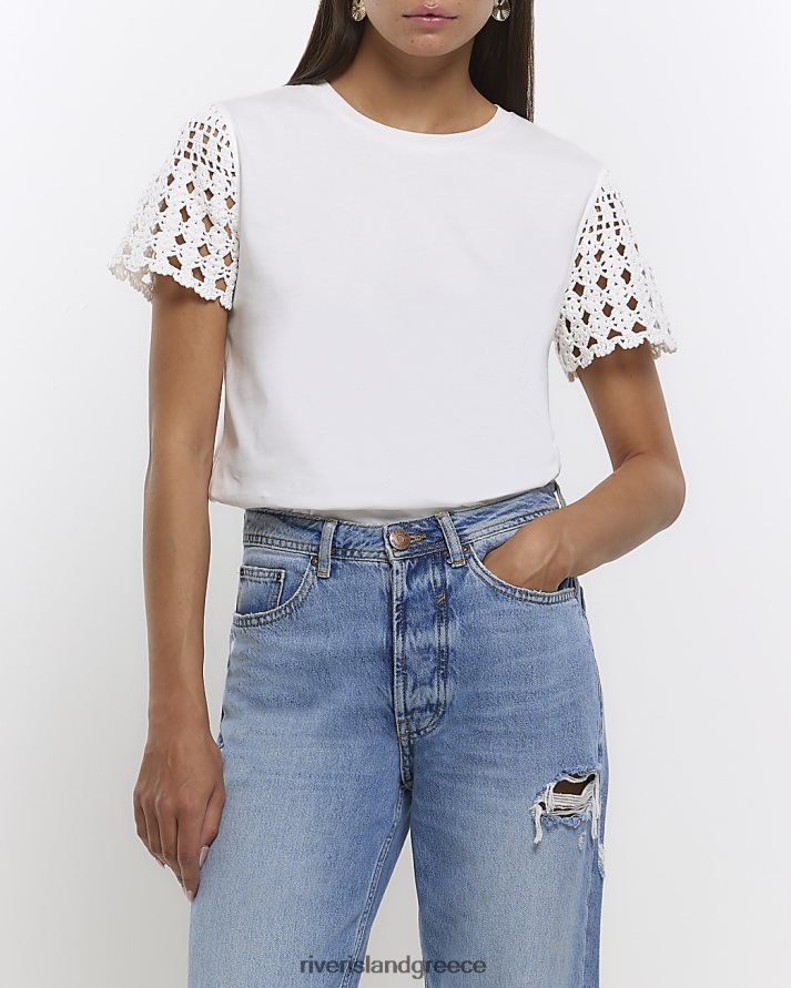 River Island ενδύματα άσπρο γυναίκες μπλουζάκι μανίκι με βελονάκι B6N8X4640