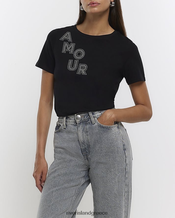 River Island ενδύματα μαύρος γυναίκες διακοσμημένο μπλουζάκι με γραφικά στάμπα B6N8X4651